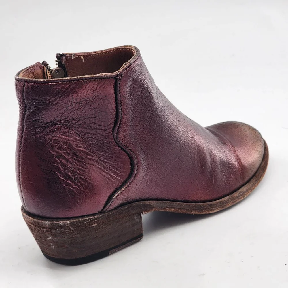 FRYE Carson‎ Metallicf Ankle Boots & Booties 6.5 Burgundy Gold
